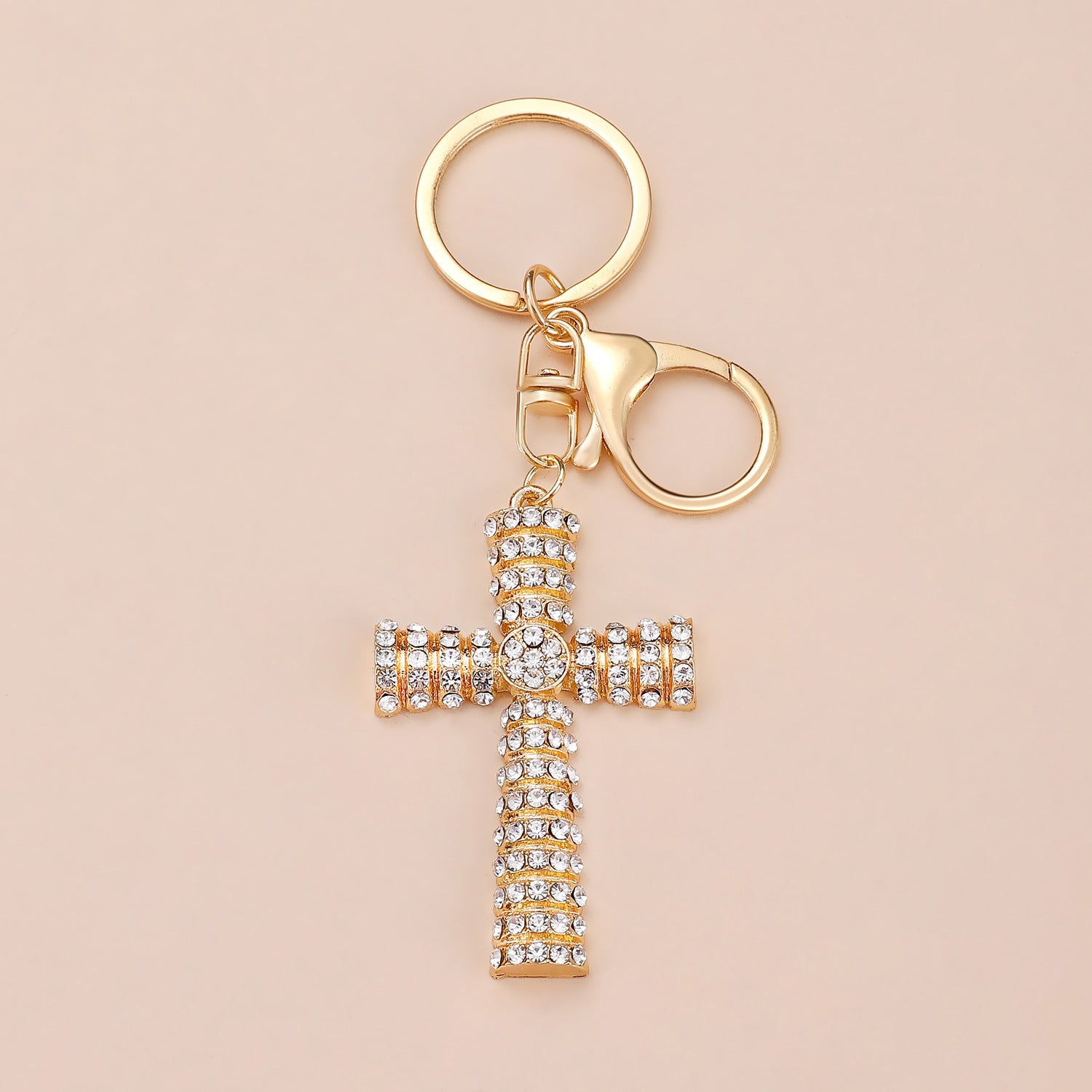 Wholesale Gold-plated rhinestone cross keychain